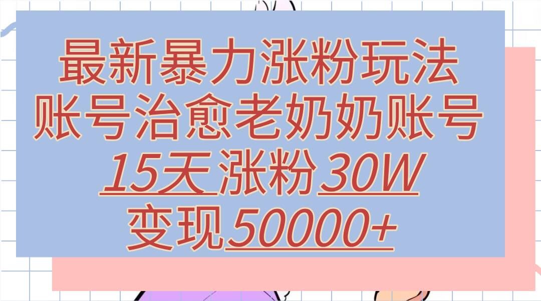最新暴力涨粉玩法，治愈老奶奶账号，15天涨粉30W，变现至少五位数+-中创网-创业项目大全