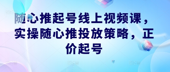 随心推起号线上视频课，实操随心推投放策略，正价起号-中创网-创业项目大全