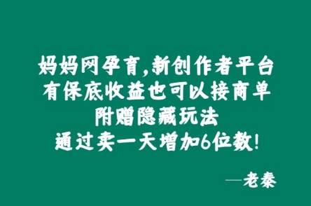 妈妈网孕育，新创作者平台，有保底收益也可以接商单-中创网-创业项目大全