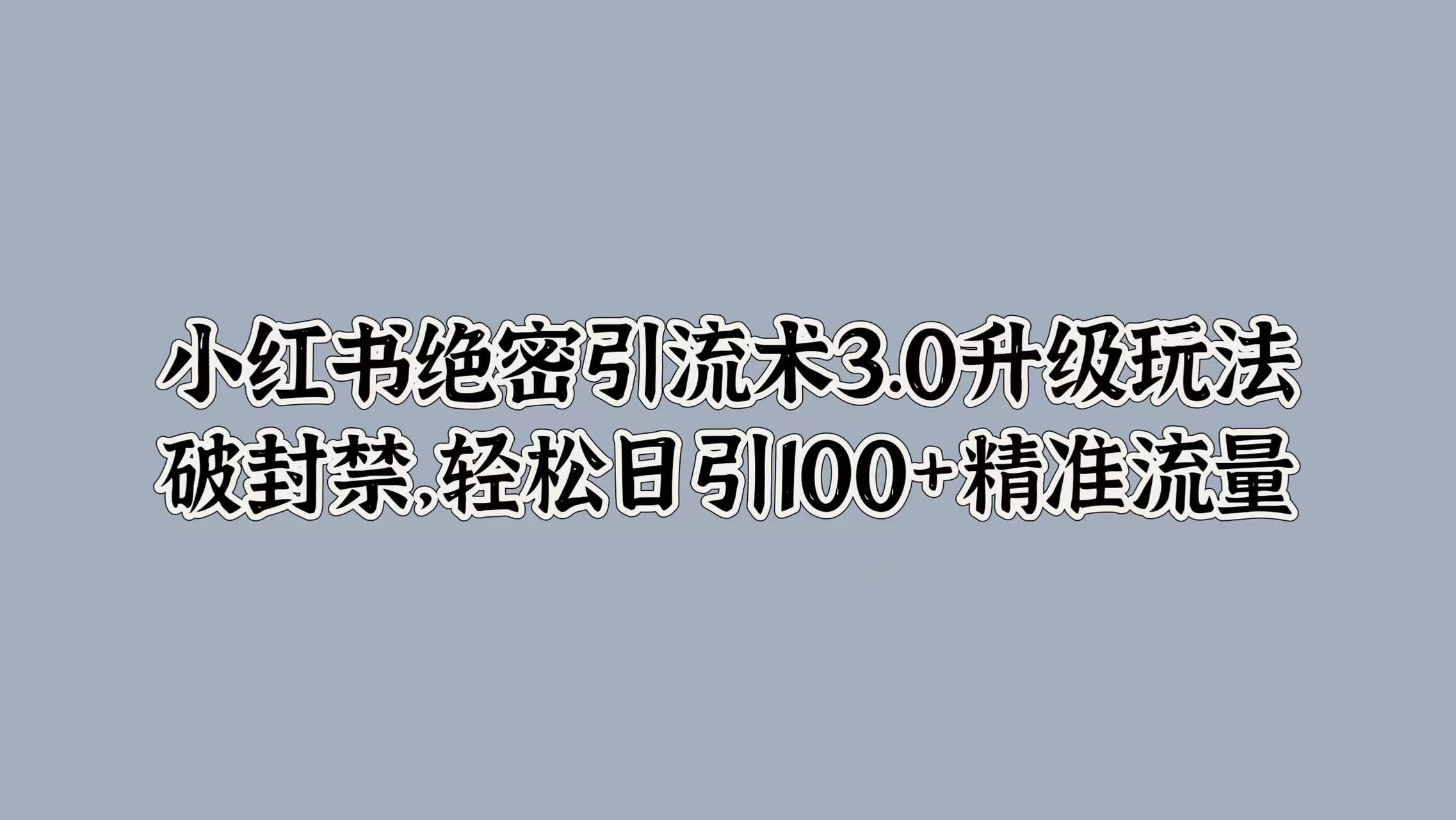 小红书绝密引流术3.0升级玩法，破封禁，轻松日引100+精准流量-中创网-创业项目大全