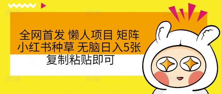 全网首发 懒人项目 矩阵小红书种草 无脑日入5张 复制粘贴即可-中创网-创业项目大全