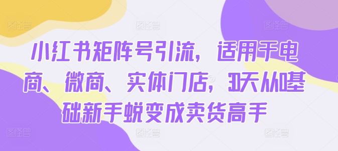 小红书矩阵号引流，适用于电商、微商、实体门店，30天从0基础新手蜕变成卖货高手-中创网-创业项目大全