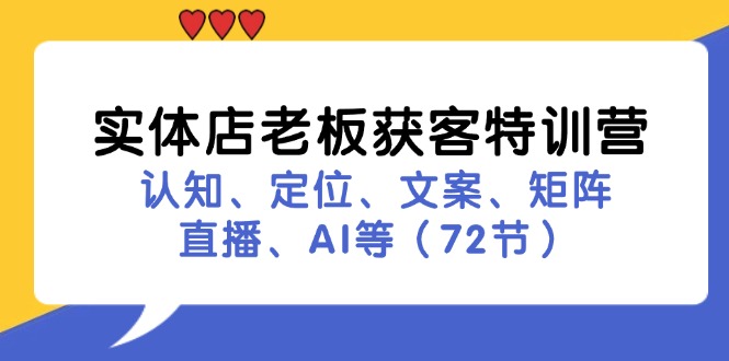 实体店老板获客特训营：认知、定位、文案、矩阵、直播、AI等（73节）-中创网-创业项目大全