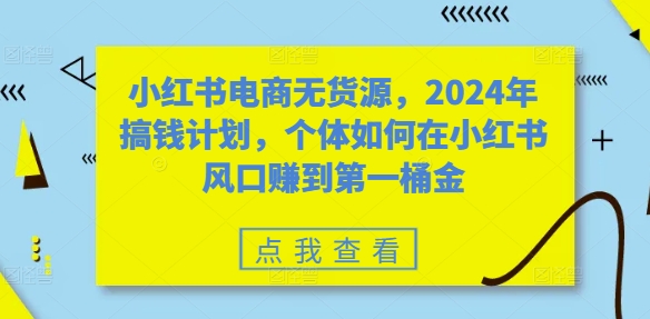 小红书电商无货源，2024年搞钱计划，个体如何在小红书风口赚到第一桶金-中创网-创业项目大全
