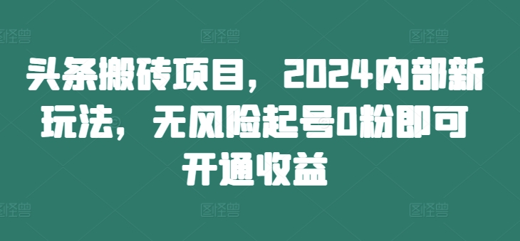 头条搬砖项目，2024内部新玩法，无风险起号0粉即可开通收益-中创网-创业项目大全