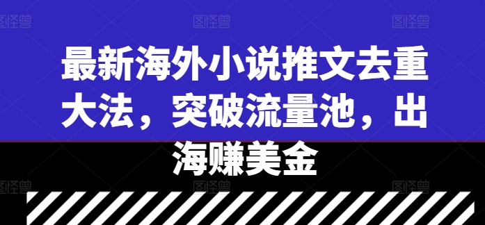 最新海外小说推文去重大法，突破流量池，出海赚美金-中创网-创业项目大全
