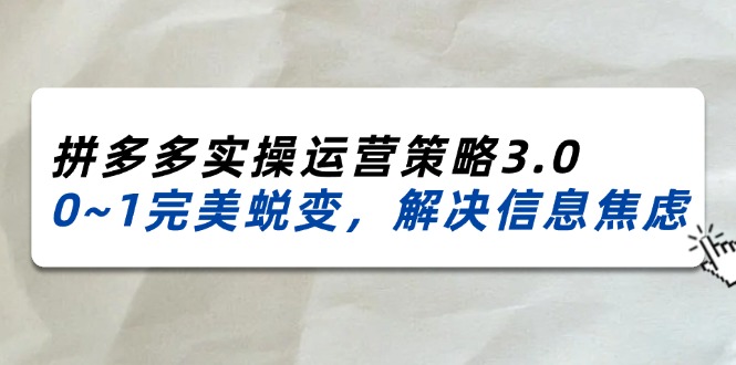 2024-2025拼多多平台实际操作运营战略3.0，0~1华丽蜕变，处理信息焦虑（38节）-中创网-创业项目大全