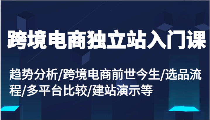 跨境电商电商独立站新手入门课：变化趋势/跨境电子商务来世今生/选款步骤/全平台较为/建网站演试等-中创网-创业项目大全