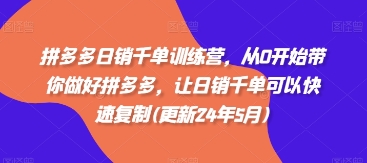 拼多多日销千单训练营，从0开始带你做好拼多多，让日销千单可以快速复制(更新24年10月)-中创网-创业项目大全