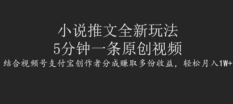 小说推文全新玩法，5分钟一条原创视频，结合视频号支付宝创作者分成赚取多份收益，轻松月入1W+-中创网-创业项目大全