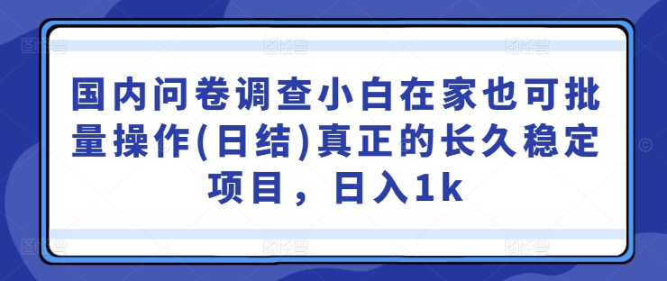 国内问卷调查小白在家也可批量操作(日结)真正的长久稳定项目，日入1k【揭秘】-中创网-创业项目大全