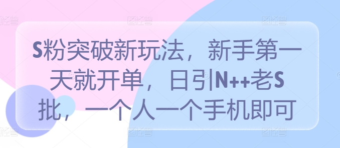S粉突破新玩法，新手第一天就开单，日引N++老S批，一个人一个手机即可【揭秘】-中创网-创业项目大全
