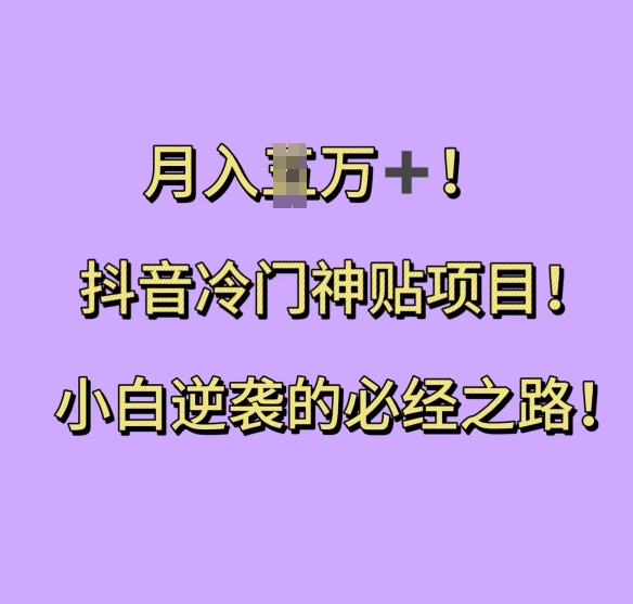 抖音冷门神贴项目，小白逆袭的必经之路，月入过W【揭秘】-中创网-创业项目大全