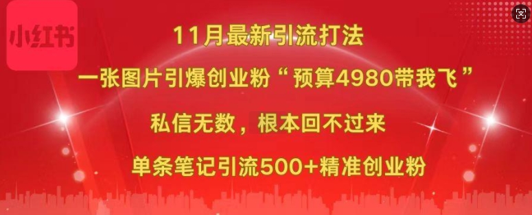 小红书11月最新图片打粉，一张图片引爆创业粉，“预算4980带我飞”，单条引流500+精准创业粉-中创网-创业项目大全