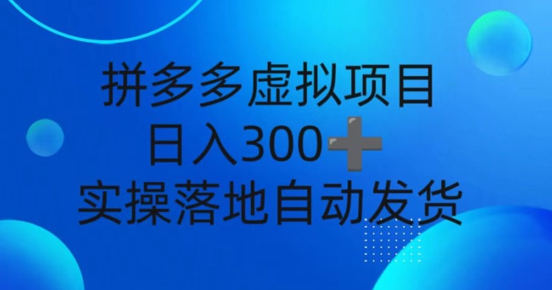 拼多多虚拟项目，新人日入3张，自动发货，实操落地可批量放大-中创网-创业项目大全