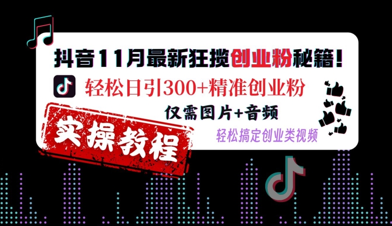 抖音11月最新狂揽创业粉秘籍，轻松日引300+精准创业粉，仅需图片+音频，轻松搞定创业类视频-中创网-创业项目大全