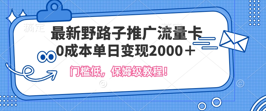 最新野路子推广流量卡，一张200-300，门槛低，0成本单日变现多张-中创网-创业项目大全