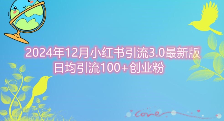 2024年12月小红书引流最新版，日均引流100+创业粉-中创网-创业项目大全