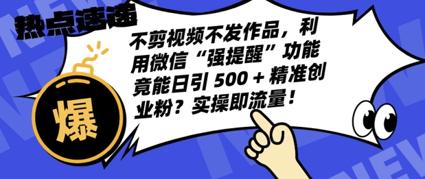 不剪视频不发作品，视频号私信日引 500 + 精准创业粉?实操即流量!-中创网-创业项目大全