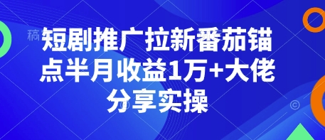 短剧推广拉新番茄锚点半月收益1万+大佬分享实操-中创网-创业项目大全