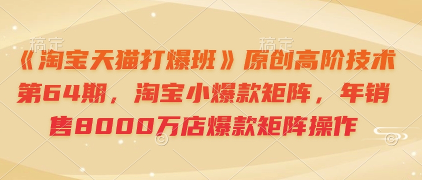 《淘宝天猫打爆班》原创高阶技术第64期，淘宝小爆款矩阵，年销售8000万店爆款矩阵操作-中创网-创业项目大全