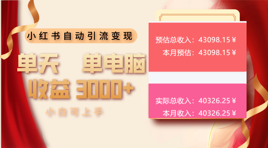 （13999期）小红书自动引流变现 单天单电脑收益3000+  小白可上手-中创网-创业项目大全