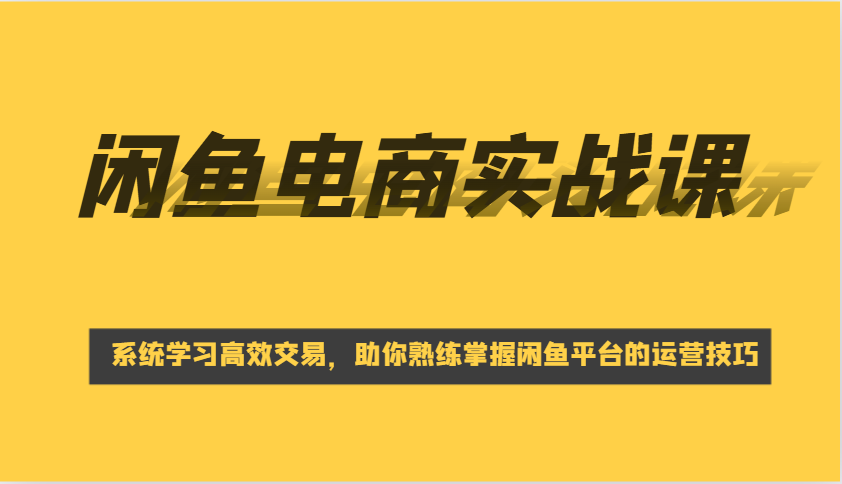 闲鱼平台电子商务实战演练课，系统的学习高效率买卖，帮助你灵活运用淘宝闲鱼的运营方法-中创网-创业项目大全