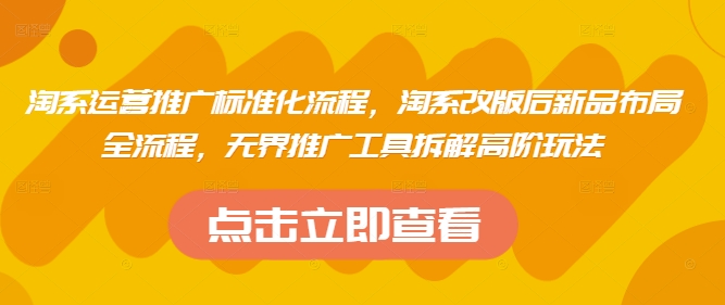 淘系运营推广标准化流程，​淘系改版后新品布局全流程，无界推广工具拆解高阶玩法-中创网-创业项目大全