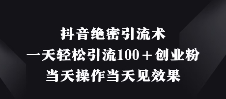抖音绝密引流术，一天轻松引流100+创业粉，当天操作当天见效果-中创网-创业项目大全