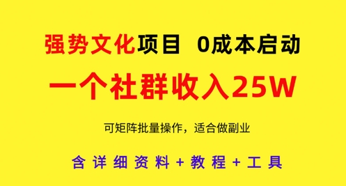 强势文化项目，一个社群收入25个W，0成本启动，可矩阵批量操作，原创详细实操教程-中创网-创业项目大全