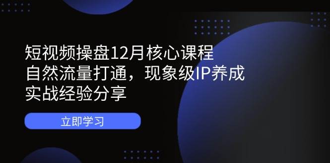 短视频操盘12月核心课程：自然流量打通，现象级IP养成，实战经验分享-中创网-创业项目大全