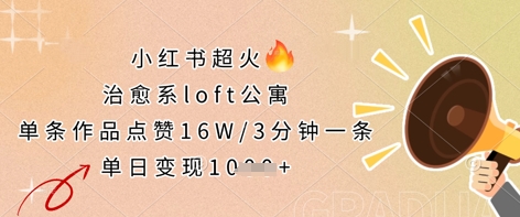 小红书超火的治愈系loft公寓，单条作品点赞16W，3分钟一条，单日变现数张-中创网-创业项目大全