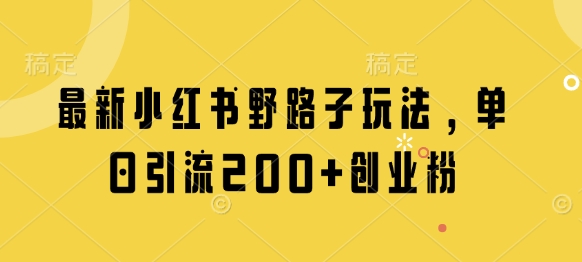 最新小红书野路子玩法，单日引流200+创业粉-中创网-创业项目大全