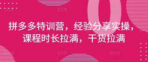 拼多多特训营，经验分享实操，课程时长拉满，干货拉满(更新25年4月)-中创网-创业项目大全