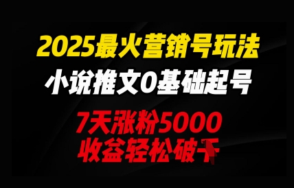 2025最火营销号玩法：小说推文0基础起号，7天涨粉5000，收益轻松破k-中创网-创业项目大全