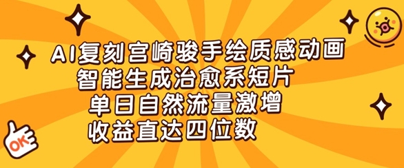 AI复刻宫崎骏手绘质感动画，智能生成治愈系短片，单日自然流量激增，收益直达四位数-中创网-创业项目大全