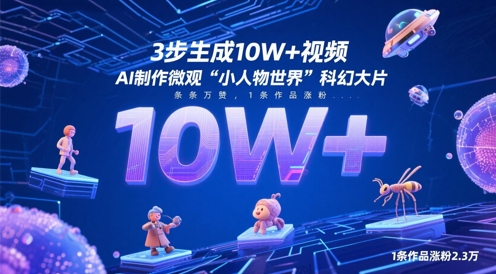 3步生成10W+视频，AI制作微观“小人物世界”科幻大片，条条万赞，1条作品涨粉2.3W-中创网-创业项目大全