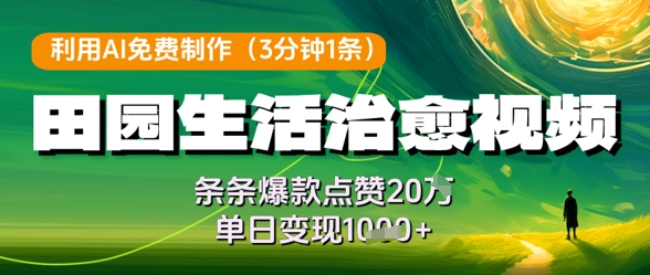 利用AI免费制作田园生活治愈视频，条条爆款点赞20W，单日变现几张-中创网-创业项目大全